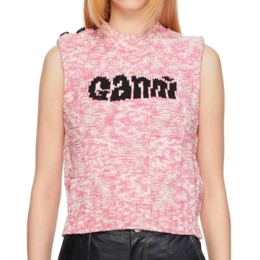 GANNI Pink Marled Knit Vest